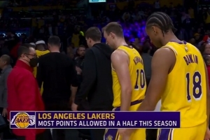 残阵！湖人半场让马刺拿到84分 球队本赛季半场失分最多